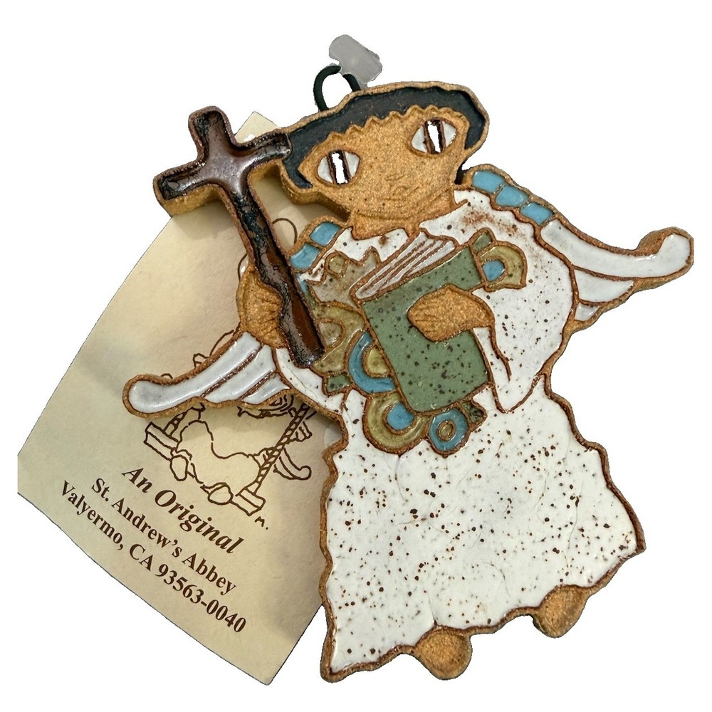 Vintage 1981 St Andrews Abbey Religious Vocation Angel Ceramic Wall Plaque Tag